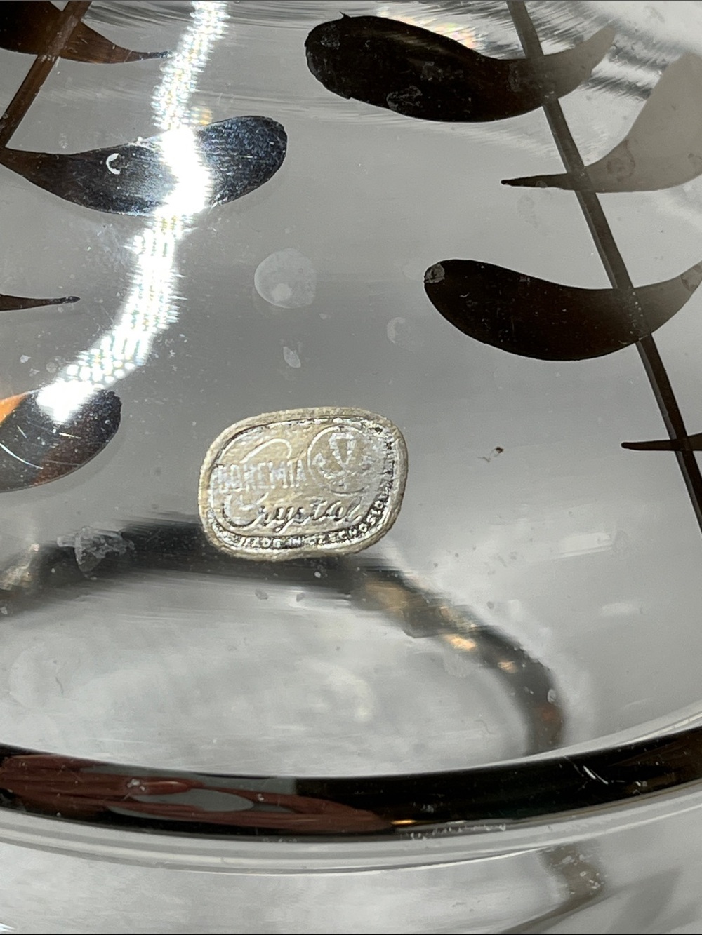 Vintage Clear Glass Lidded Candy Dish with Silver Leaf Motif - Picture 3 of 10